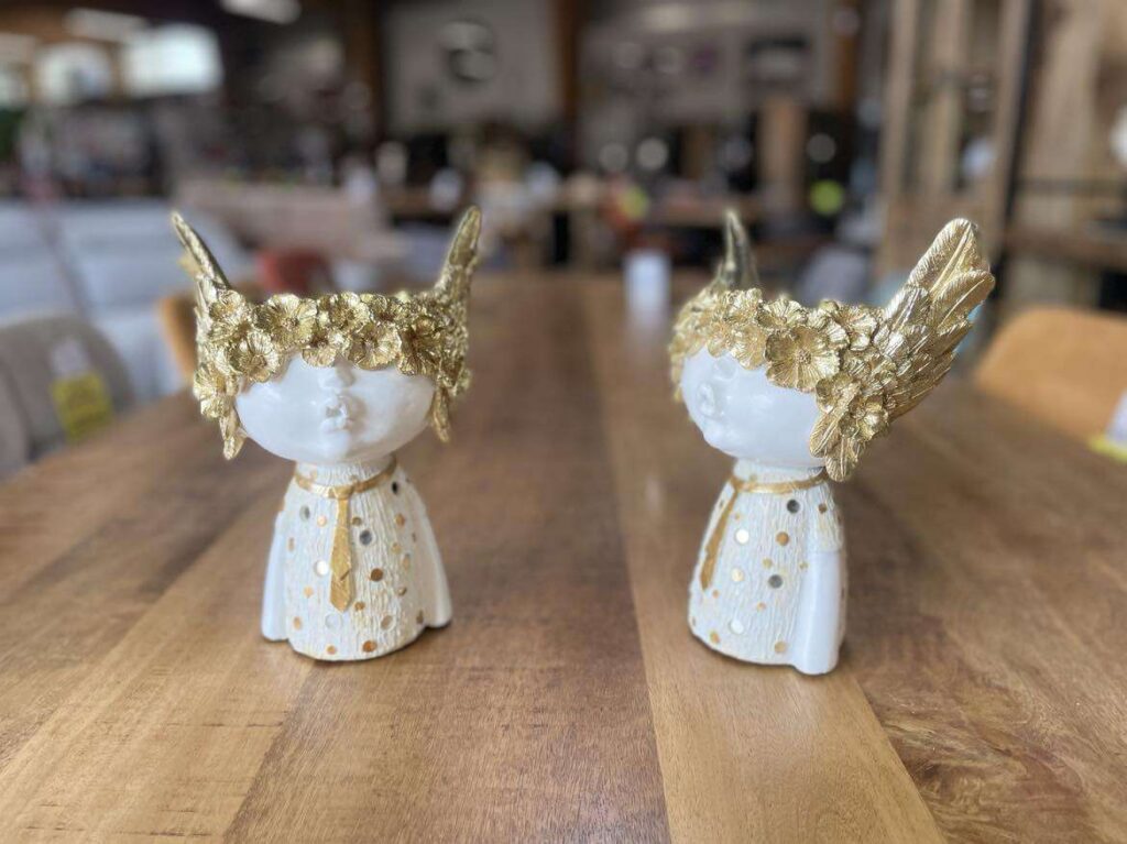 CACHE POT VISAGE BLANC DÉTAILS DORÉS H.30.5CM - DESTOCKAGE