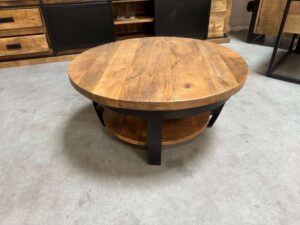 TABLE BASSE RONDE DIAM.70CM DOUBLE PLATEAU MANGUIER MASSIF ANNEXE MEUBLE & DECO