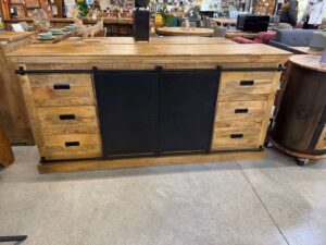 BAHUT MANGUIER ET METAL L.200CM PORTES COULISSANTES