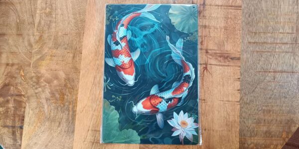 PLAQUE MÉTAL 20X30CM CARPES KOI ANNEXE MEUBLE & DECO