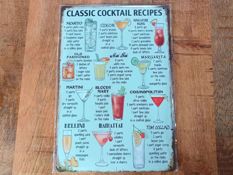 PLAQUE MÉTAL 20X30CM CLASSIC COCKTAIL