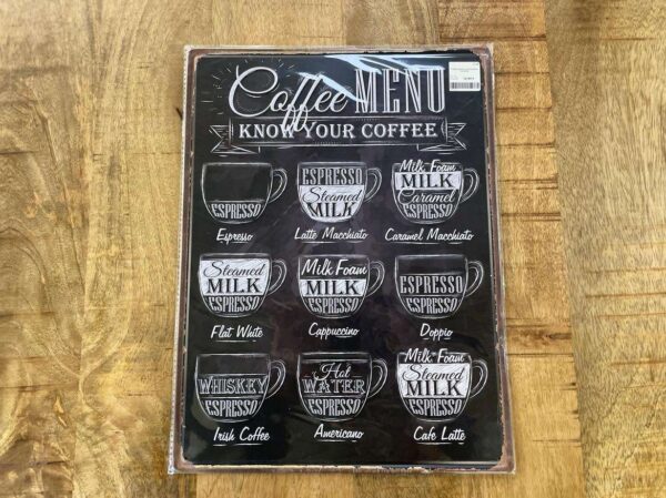 PLAQUE METAL COFFEE MENU 30X40CM ANNEXE MEUBLE & DECO