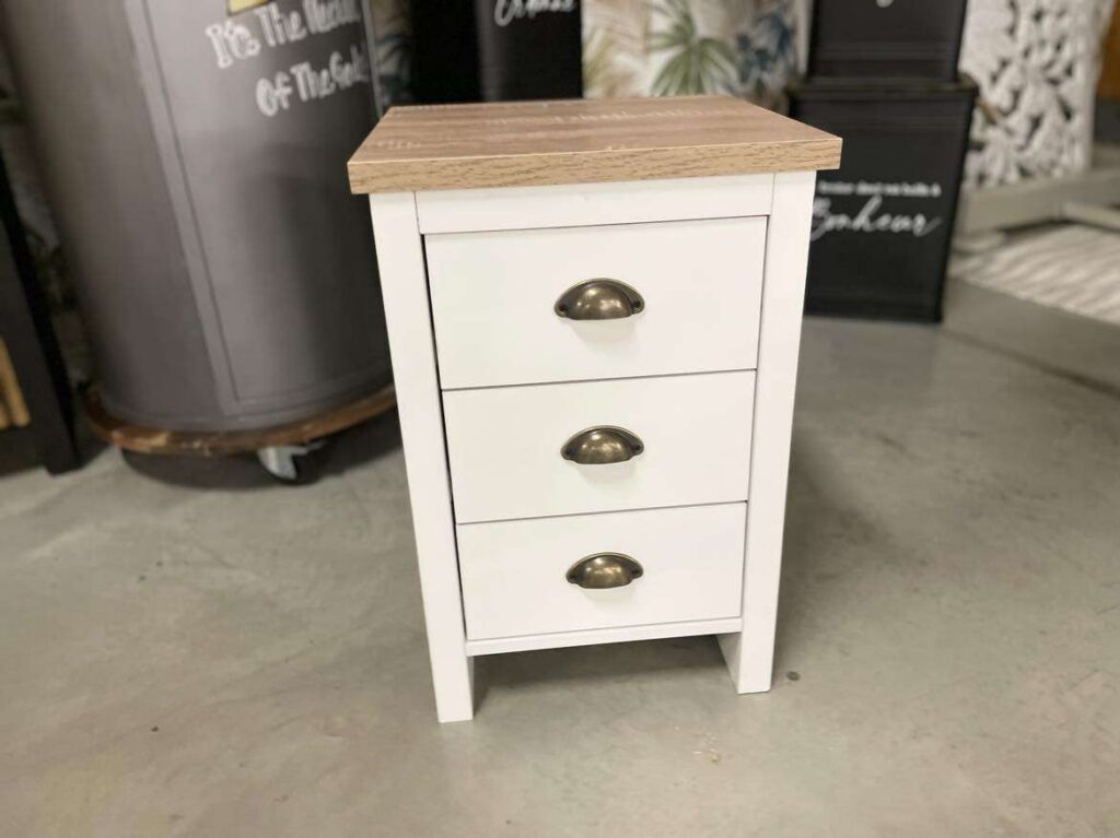 CHEVET 3 TIROIRS COLORIS BLANC ET BOIS