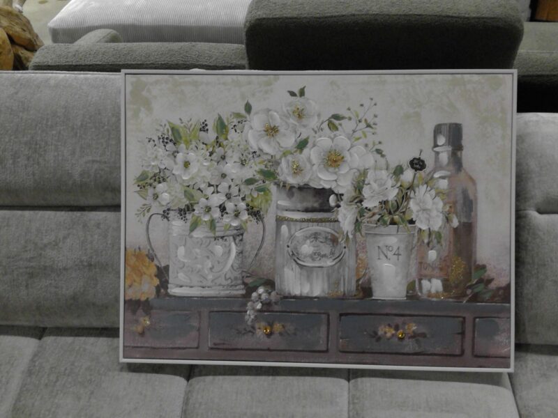 TABLEAU TOILE POTS - FLEURS 60X80CM -DESTOCKAGE