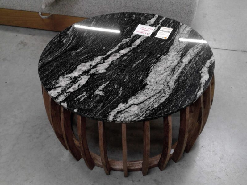 TABLE BASSE RONDE MANGUIER ET MARBRE NOIR DIAM.80CM
