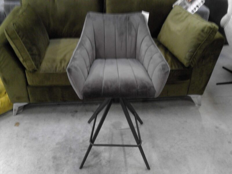 FAUTEUIL DE BAR PIVOTANT VELOURS ANTHRACITE - PIED MÉTAL - MODELE EXPO