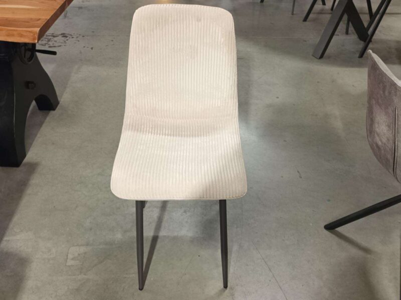 CHAISE BIMATIERE VELOURS + CÔTELÉ COLORIS CRÈME -  - PIEDS MÉTAL GRIS