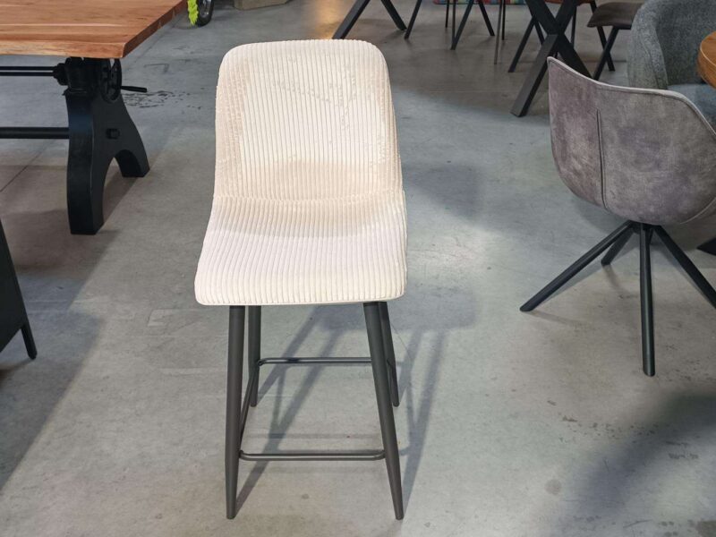 TABOURET BAR BIMATIÈRE VELOURS + CÔTELÉ COLORIS CRÈME - PIED MÉTAL