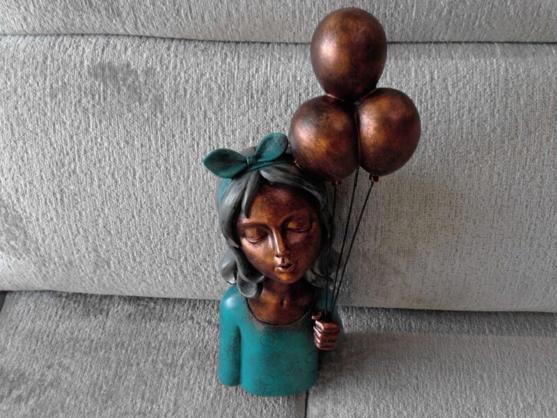 FILLETTE RÉSINE BLEU - CUIVRE H.35CM