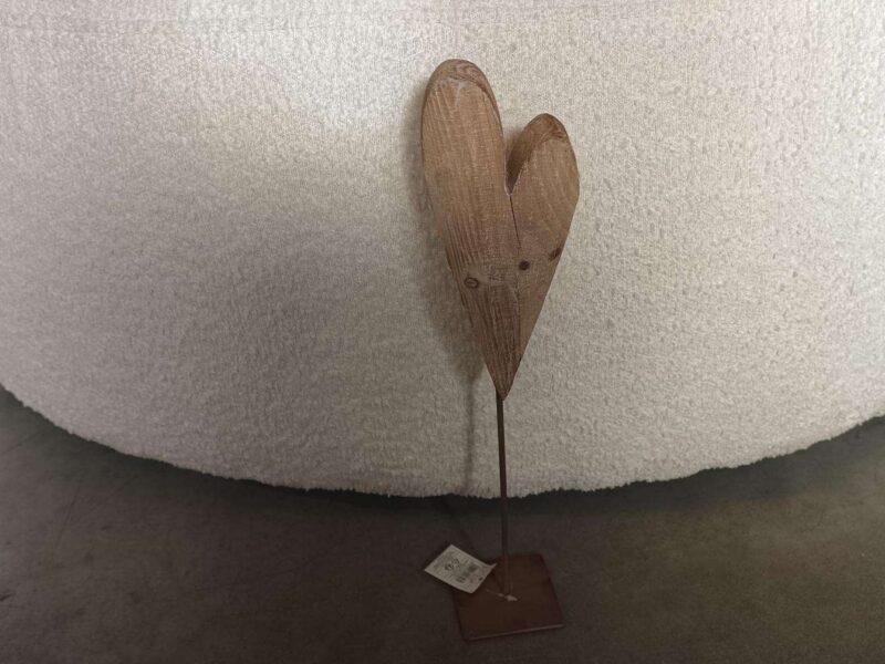 COEUR EN BOIS SUR SOCLE MÉTAL H.38CM