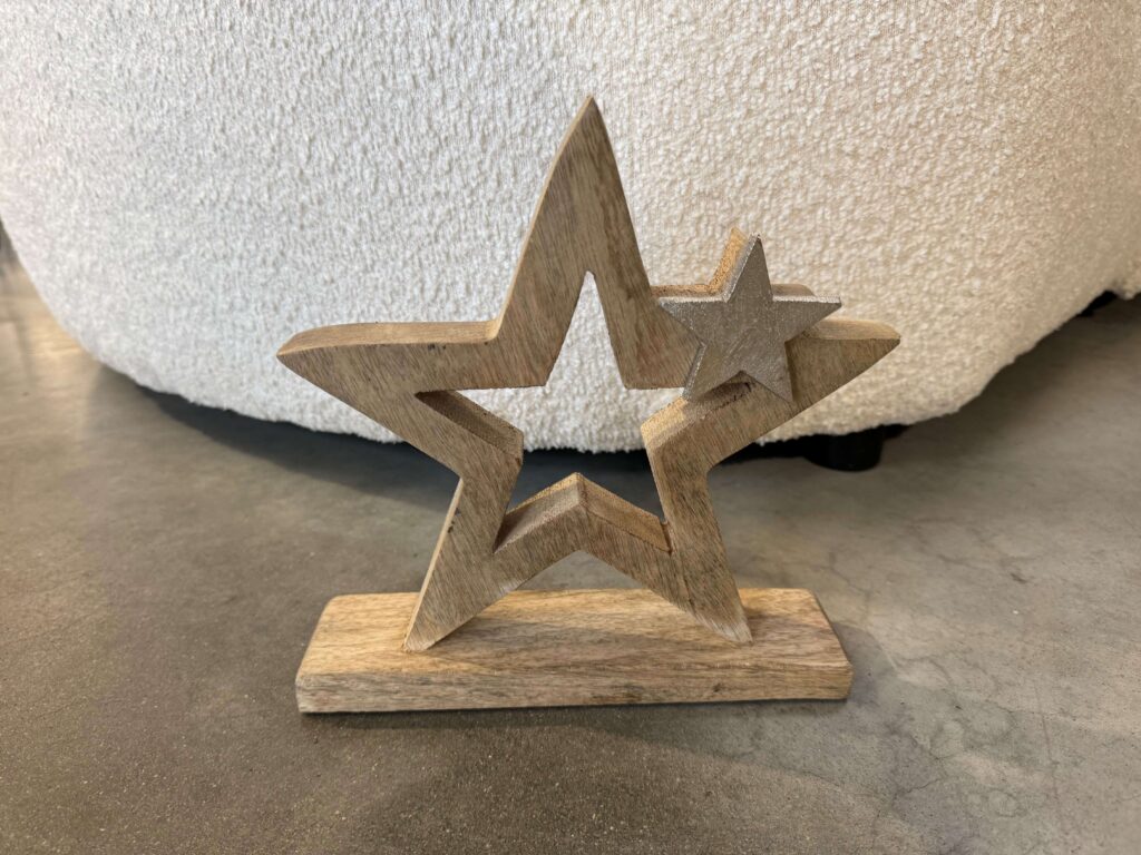 ETOILE EN BOIS ET MÉTAL SUR SOCLE H.24CM