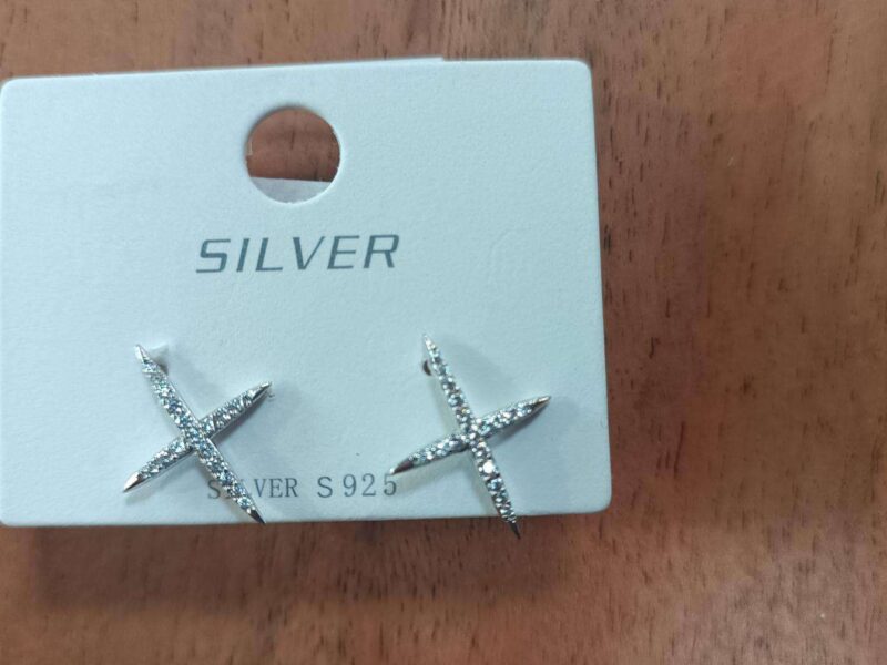 BOUCLES D'OREILLES EN ARGENT 925 - CROIX STRASS