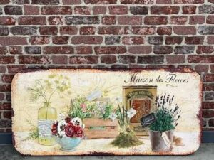 PLAQUE METAL TGM MAISON DES FLEURS 100X46CM ANNEXE MEUBLE & DECO