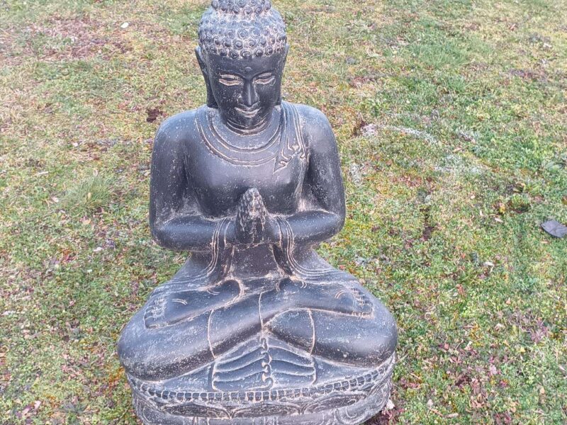 BOUDDHA LOTUS EN PIERRE RECONSTITUÉE H.100CM