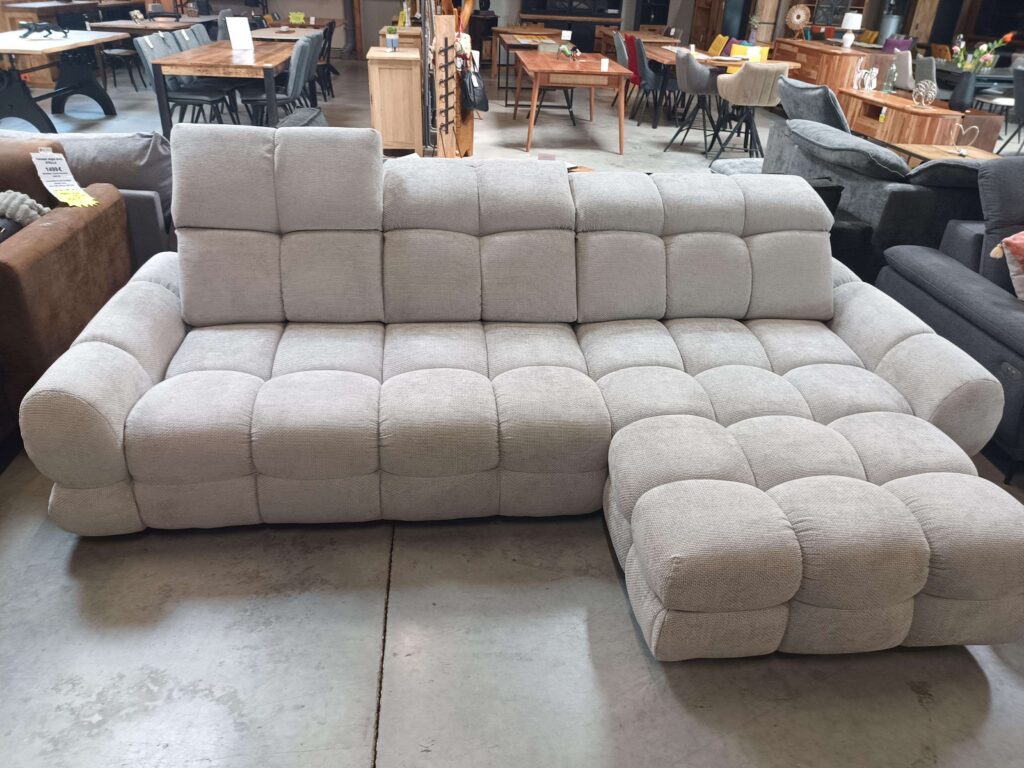 CANAPÉ TOLLO S ANGLE DROIT COFFRE + AV.REC.ELEC - TISSU GRIS CLAIR