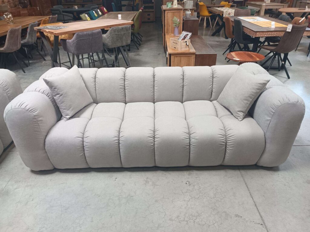 CANAPÉ CLEO 3 PLACES STYLE BUBBLE TISSU GRIS CLAIR