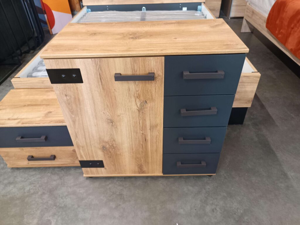 COMMODE 1PTE + 4TIR MALMOE COLORIS BOIS ET GRIS ANTH. - STYLE INDUS.