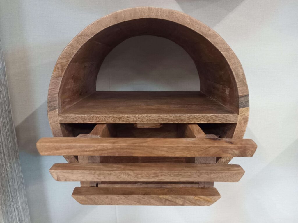 ÉTAGÈRE MURALE RONDE 1 TIROIR MANGUIER DIAM.30CM - DESTOCK