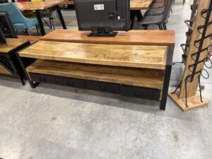 MEUBLE TV 180CM - 4 TIROIRS MANGUIER MASSIF ET MÉTAL NOIR