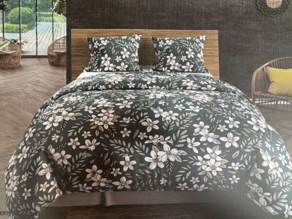 PARURE DE LIT (HOUSSE DE C. 220X240CM + 2 TAIES D'O.) VERT 100% COTON – Image 3