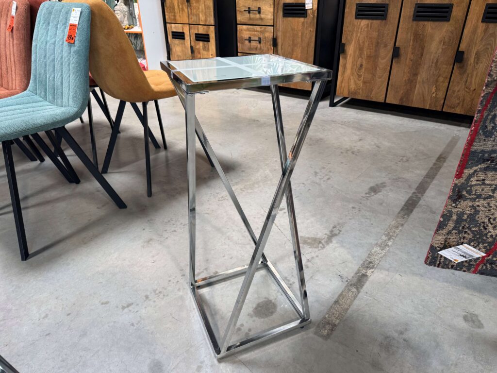 SELLETTE / PORTE PLANTE PIED CHROMÉ DESSUS VERRE SABLÉ - DESTOCK EXPO