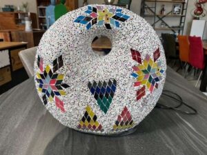 LAMPE DONUT MOSAIQUE 35CM PERLÉE ANNEXE MEUBLE DECO