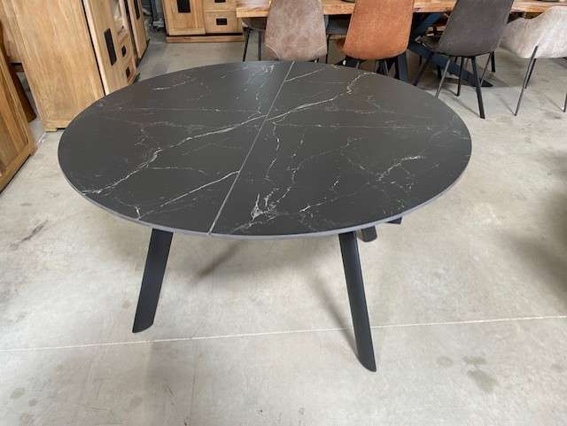 TABLE DE SALLE À MANGER DESSUS CÉRAM. NOIR AVEC ALLONGE - DESTOCK EXPO