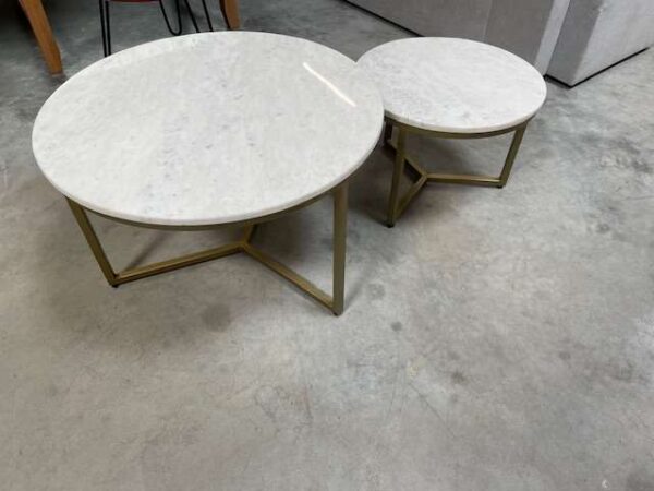 LOT DE 2 TABLES GIG. PIEDS DORÉS - DESSUS MARBRE BLANC - DESTOCK EXPO – Image 2