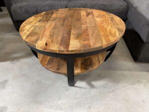 TABLE BASSE RONDE DIAM.90CM DOUBLE PLATEAU MANGUIER MASSIF