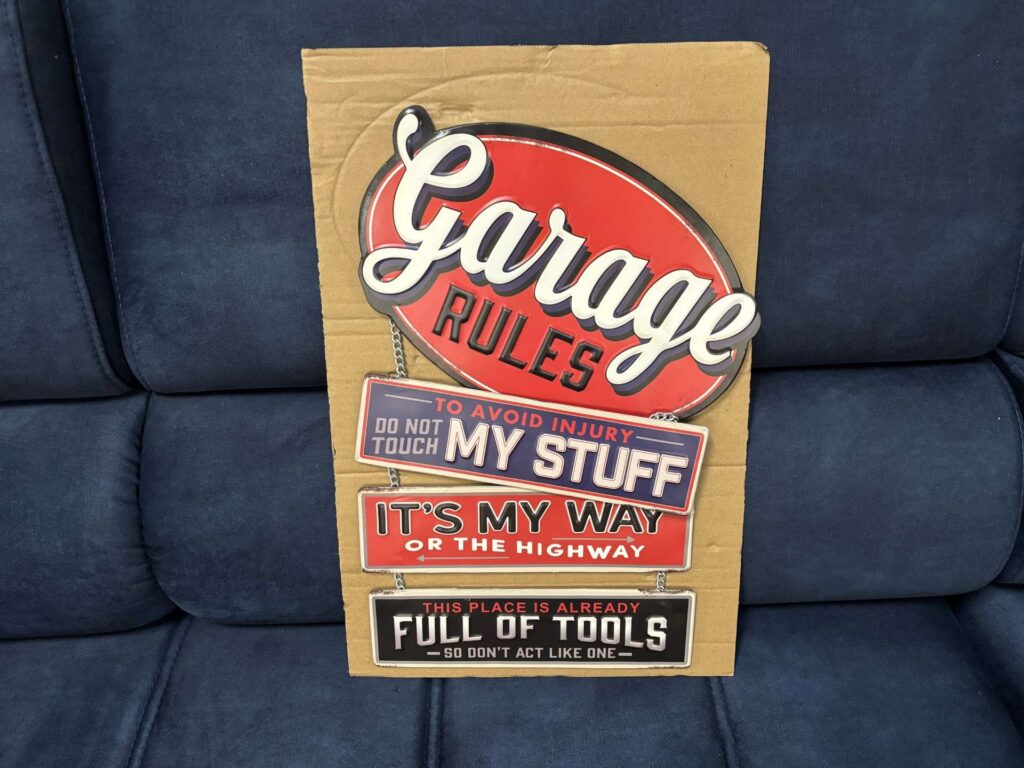 PLAQUE MÉTAL GM GARAGE RULES 30X50CM