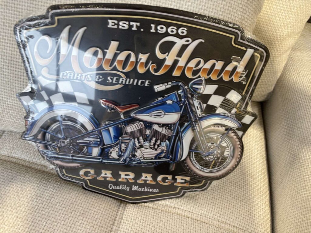 PLAQUE MÉTAL MOTOR HEAD MOTO BLEUE 40X35CM