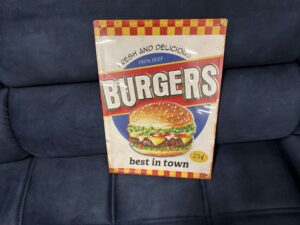 PLAQUE MÉTAL RELIEF - BURGER 30X40CM