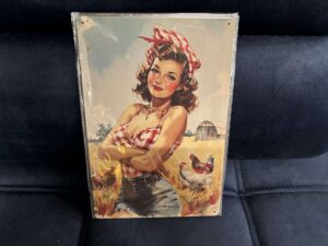 PLAQUE MÉTAL 20X30CM - FERMIÈRE POULES