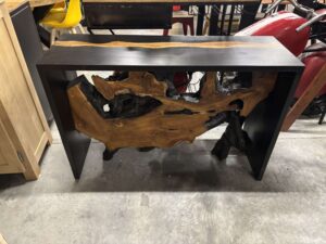 CONSOLE EN BOIS NOIR ET SUAR L.120CM