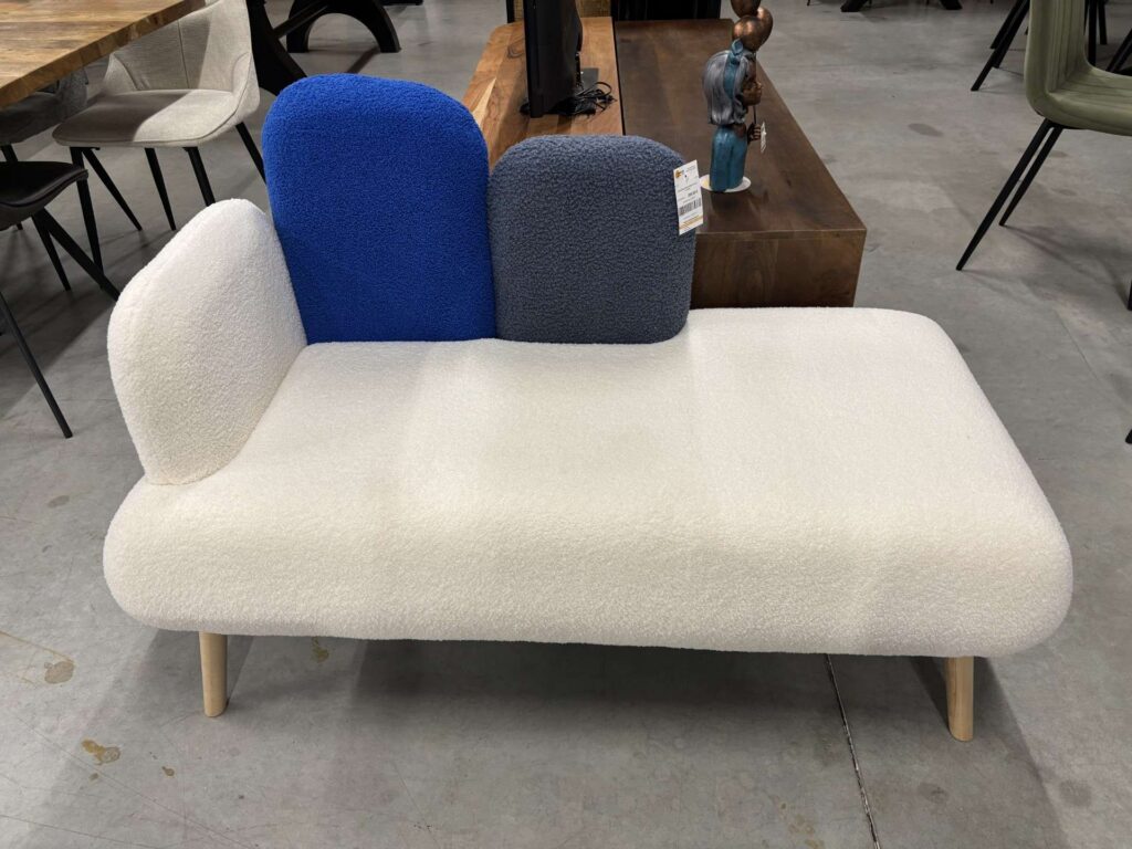 CANAPÉ ELLIPSE BOUCLETTE CREME ET BLEU L.132CM - MODELE EXPO