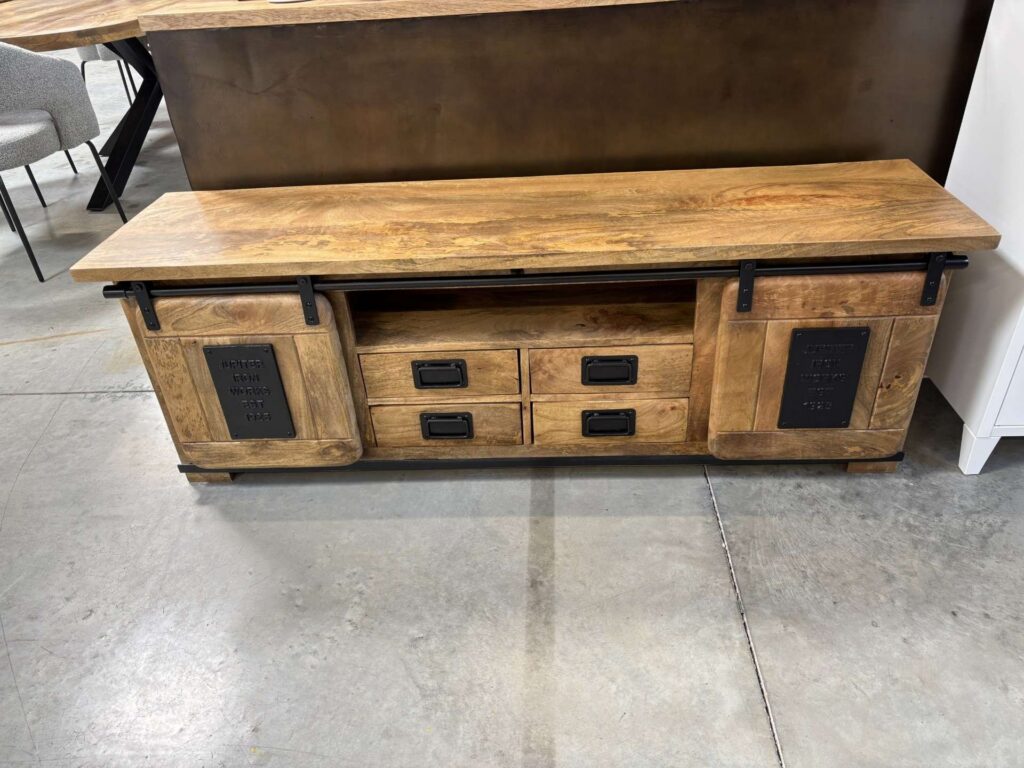 MEUBLE TV LOCO 2 PORTES + 4 TIROIRS + 1 NICHE L.160CM MANGUIER MASSIF