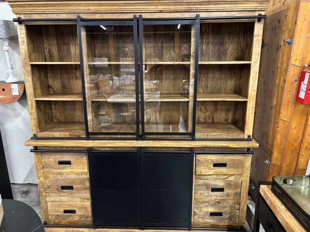 BUFFET 2 CORPS MANGUIER MASSIF ET MÉTAL NOIR L.190CM