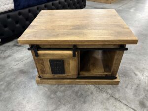 TABLE BASSE LOCO 1 PORTE + 1 TIROIR MANGUIER MASSIF ET MÉTAL NOIR