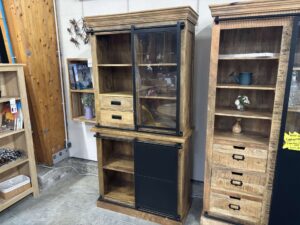 BUFFET 2 CORPS 100CM - 2PTES + 5 TIROIRS MANGUIER MASSIF ET MÉTAL NOIR