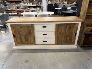 BAHUT 2 PORTES + 3 TIROIRS MANGUIER MASSIF ET BLANC