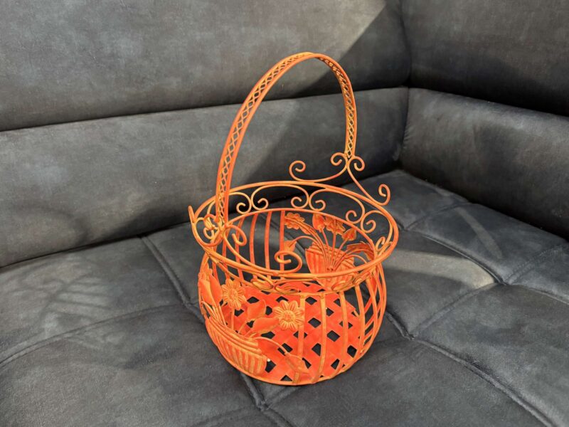 PANIER ROND EN METAL ORANGÉ MOTIF FLEURS MM