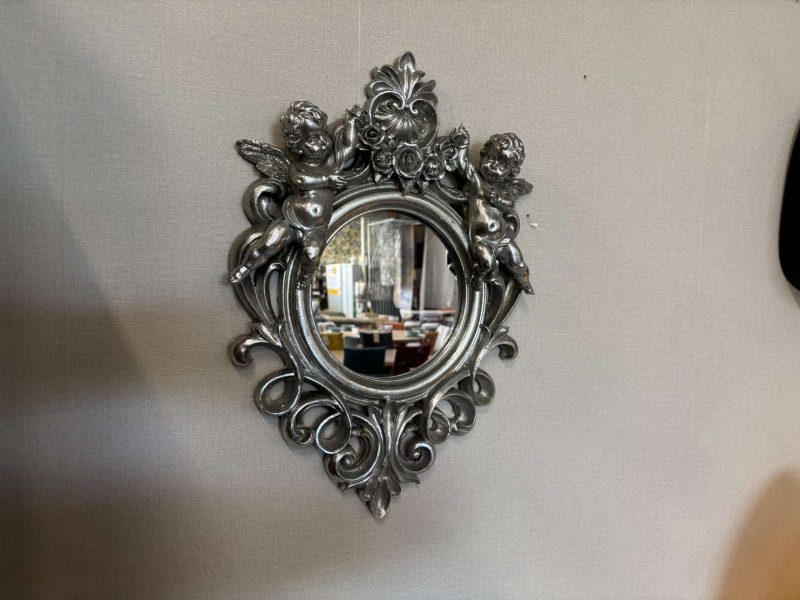 MIROIR STYLE BAROQUE ARGENTÉ ANGELOTS H.51CM