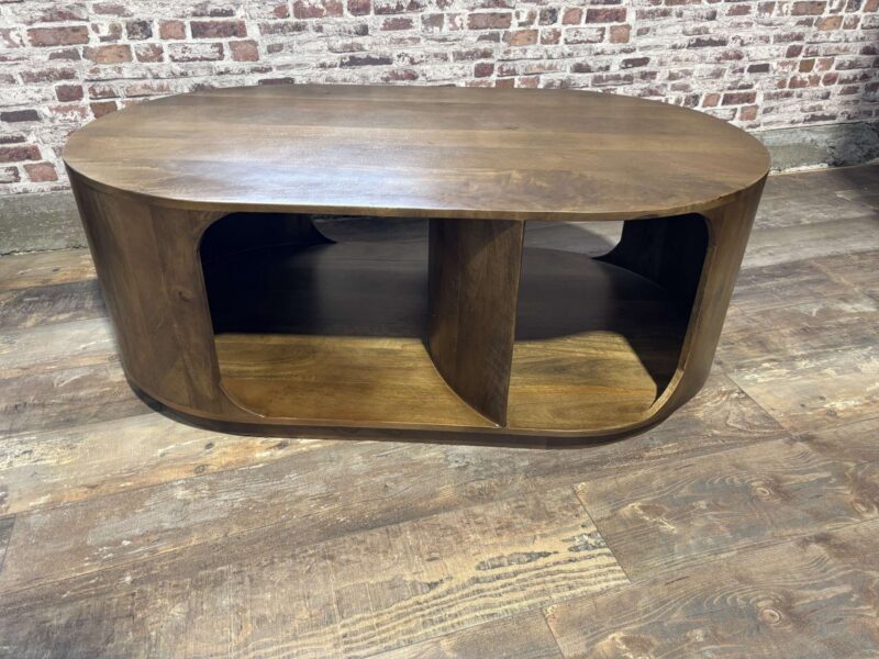 TABLE BASSE OVALE MANGUIER MASSIF TEINTE CAPPUCINO