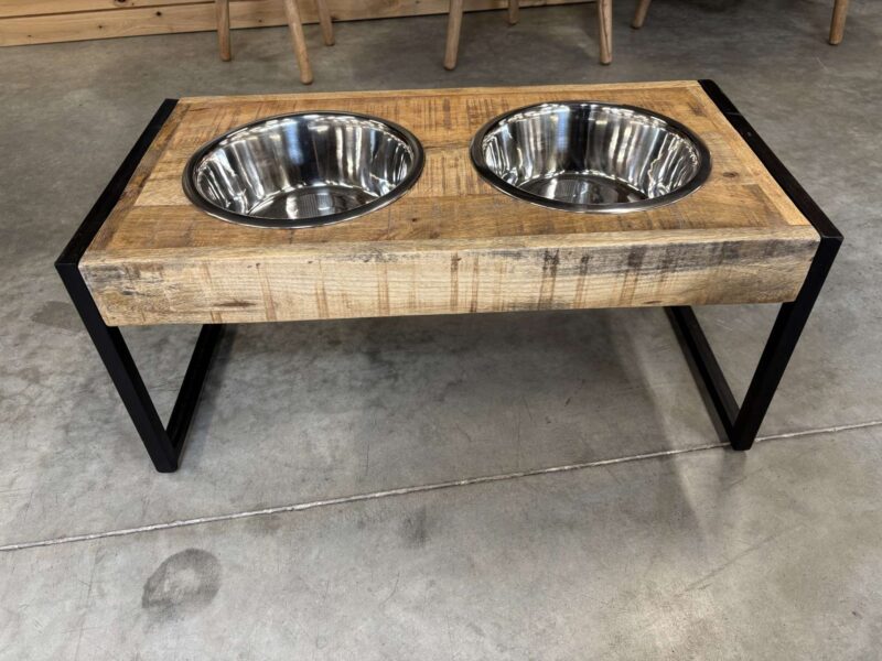 PORTE GAMELLES MANGUIER MASSIF + GAMELLES INOX DIAM.25CM