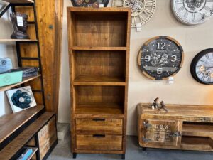 BIBLIOTHÈQUE MANGUIER AVEC 2 TIROIRS ANNEXE MEUBLE DECO