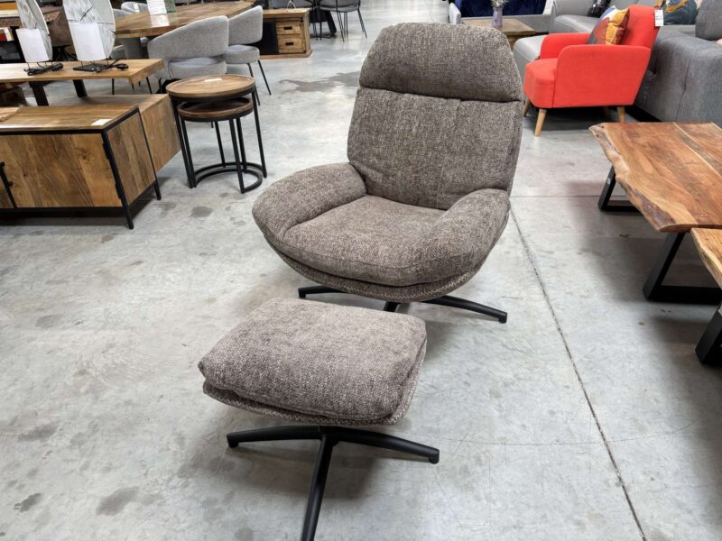 FAUTEUIL AVEC REPOSE PIEDS TISSU CHINÉ BEIGE - DESTOCK EXPO