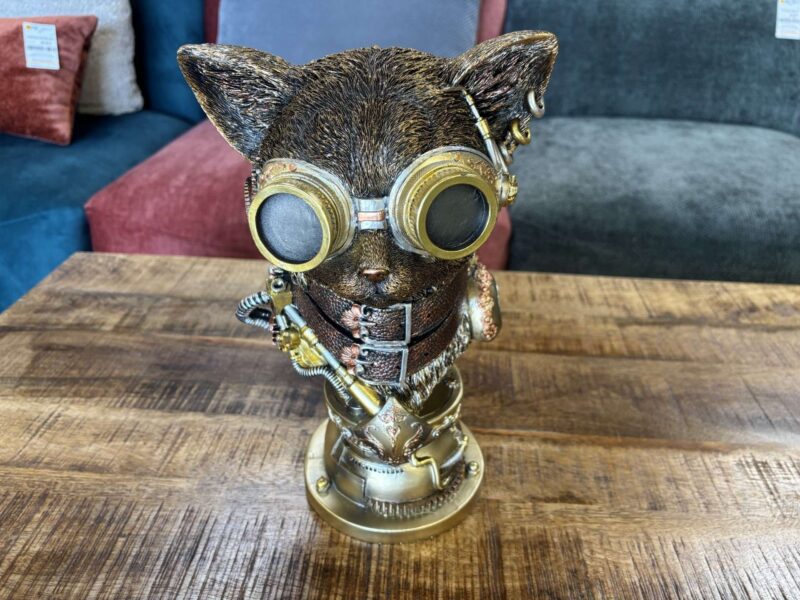 CHAT AVIATEUR MÉCANIQUE EN RÉSINE