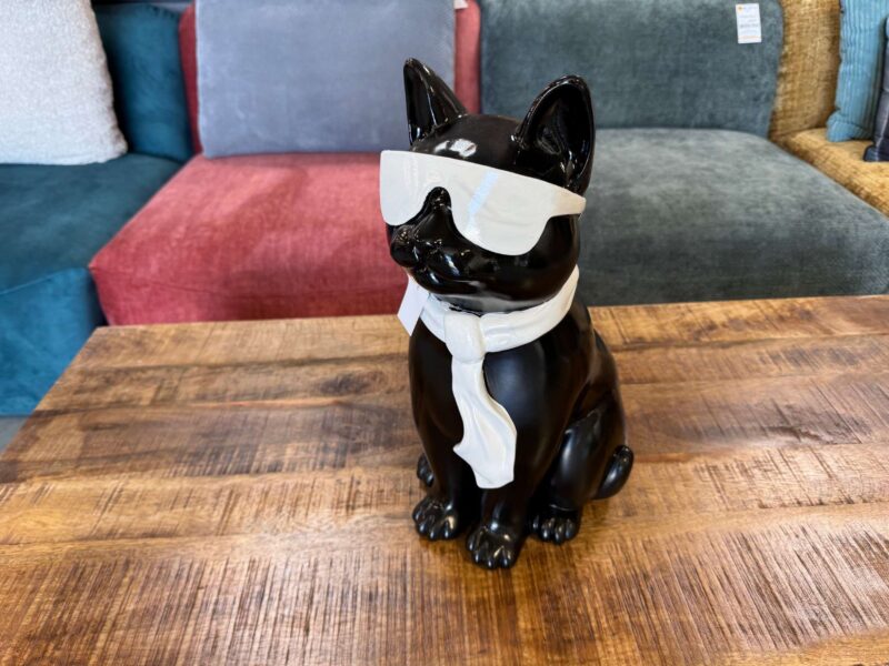 CHAT À LUNETTES NOIR ET BLANC EN RÉSINE