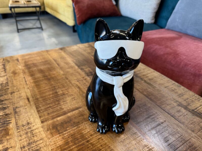 CHAT À LUNETTES NOIR ET BLANC EN RÉSINE PM