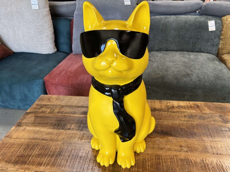 CHAT À LUNETTES JAUNE ET NOIR GM EN RÉSINE